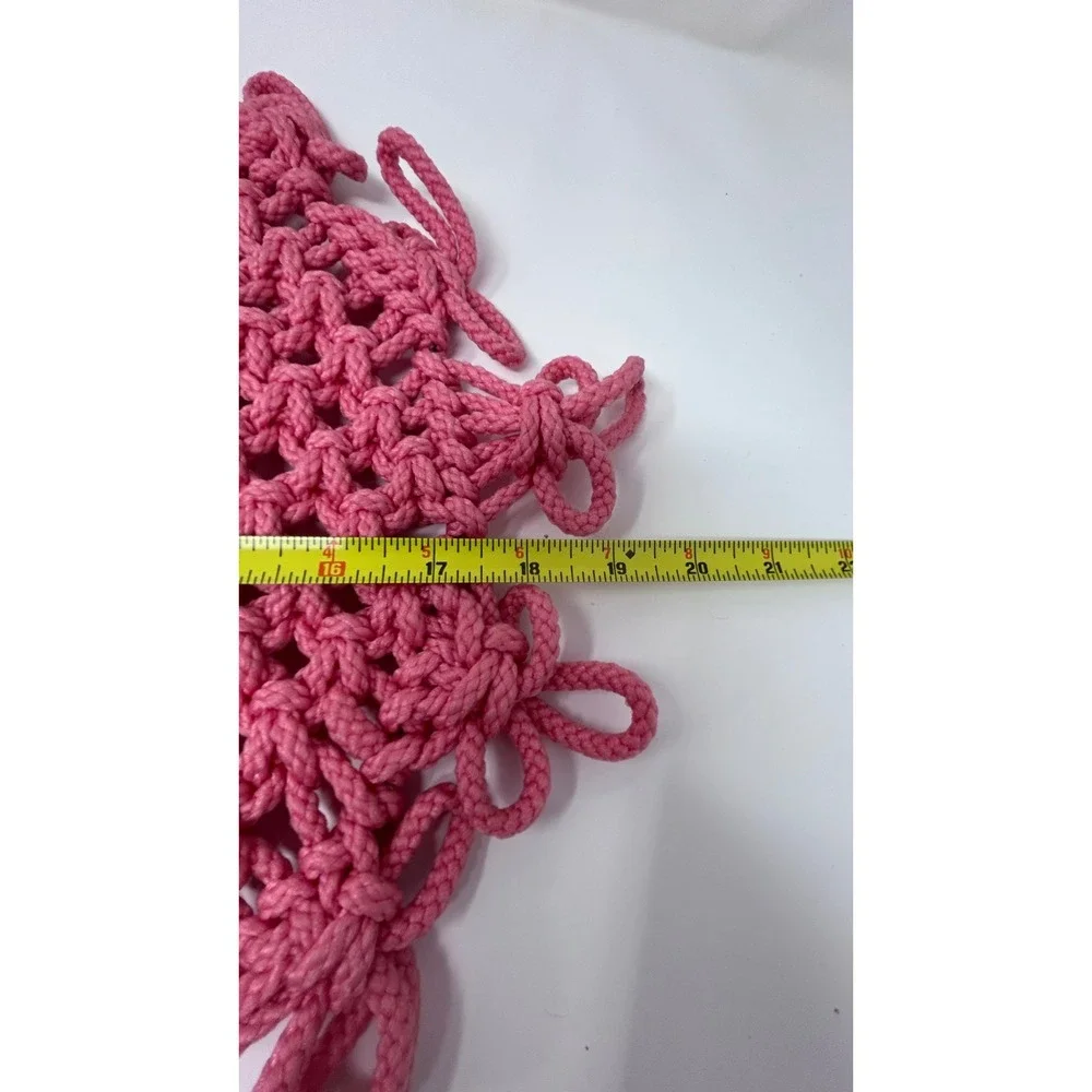 Handmade Pink Macrame Fiber Art Vintage Wall Pocket Hanging Fringe‎ Boho Decor